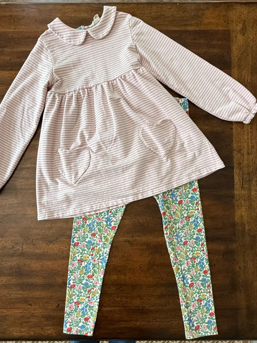 Mini Boden Collared Striped Tunic with Floral Leggings Size 9-10 VGUC